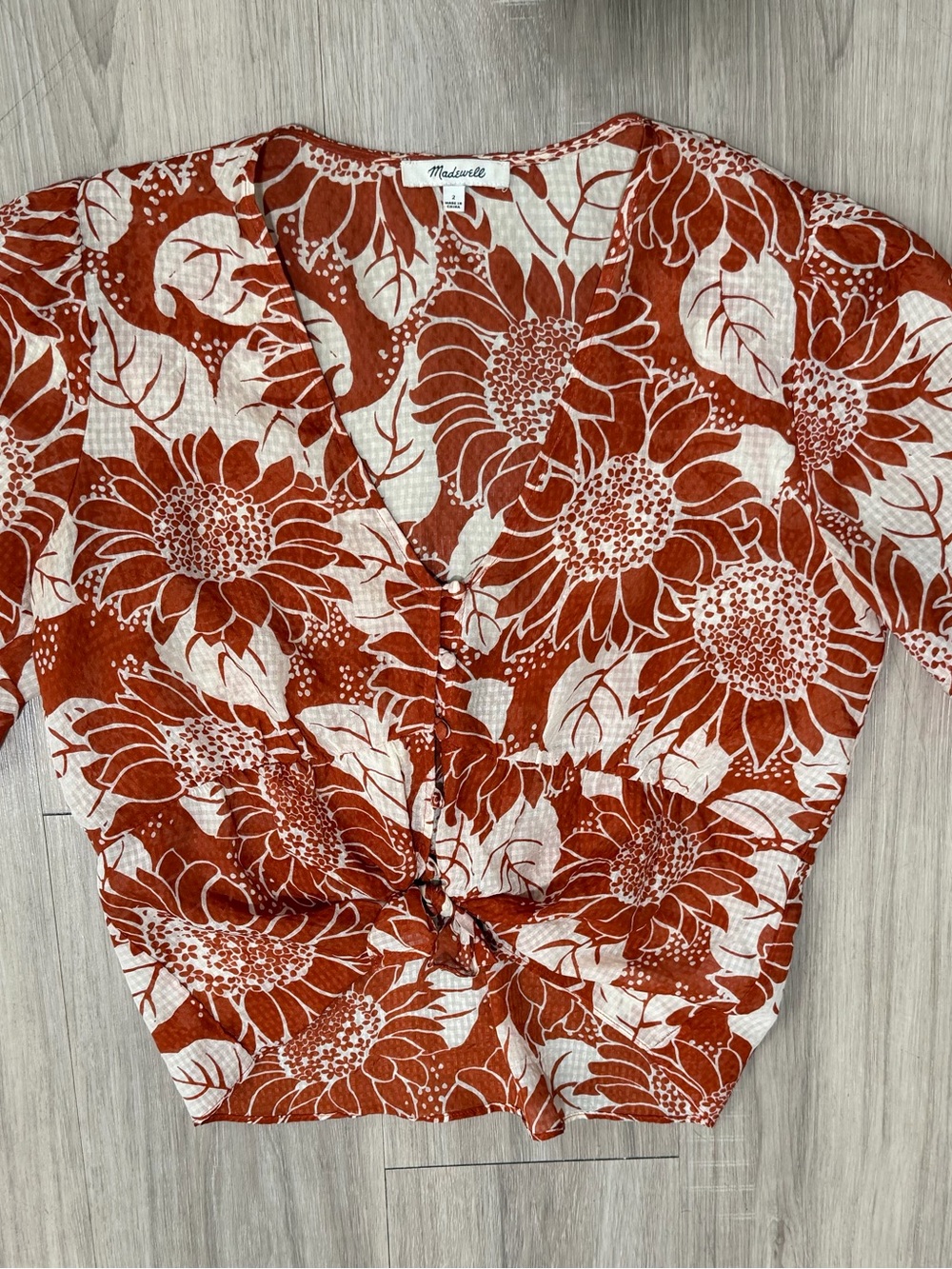 Madewell 100% Silk Floral Tie Front Blouse Size 2